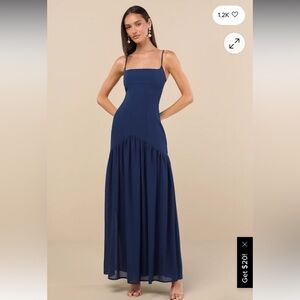 Lulus Auria Navy Blue Chiffon Drop Waist Maxi Dress